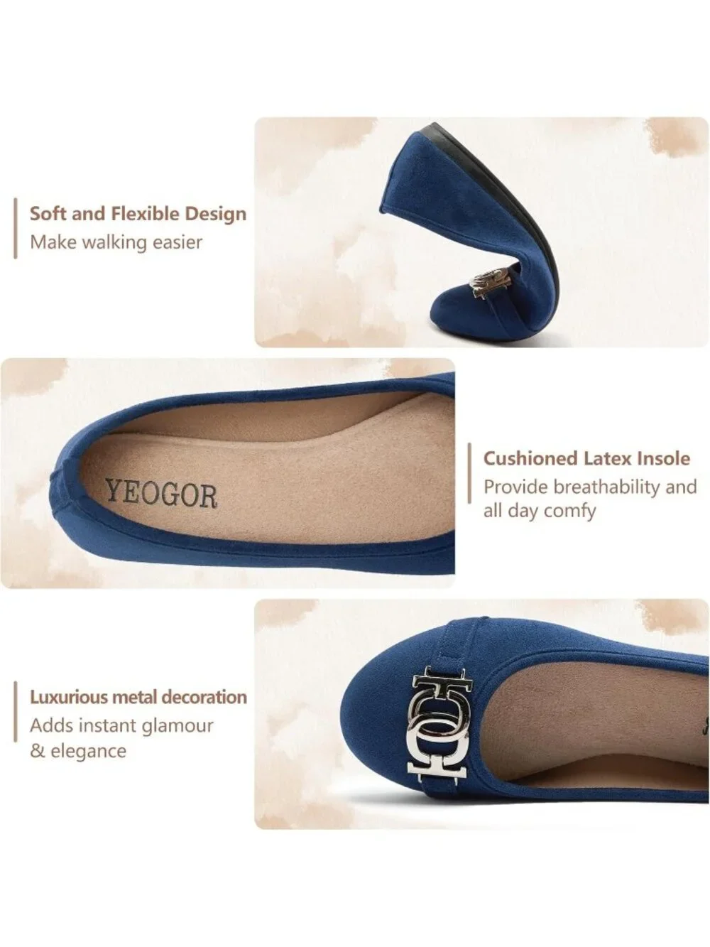 Women's Blue Comfortable Slip on Round Toe Casual Ballet Flat Shoes for Walking